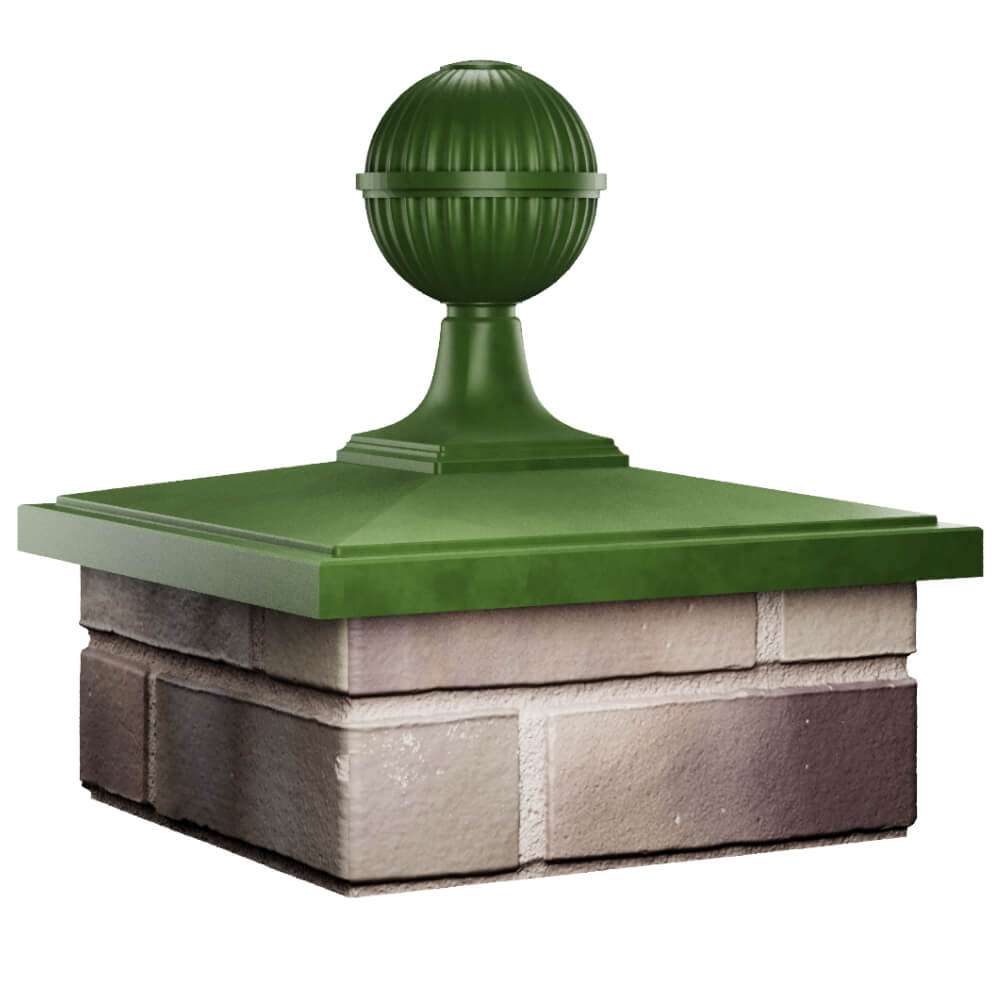 Колпак Zking БонаМоно Зеленый с шаром на столб 1.5х1.5 кирпича (385х385, 400х400мм) в сборе в Оренбурге фото