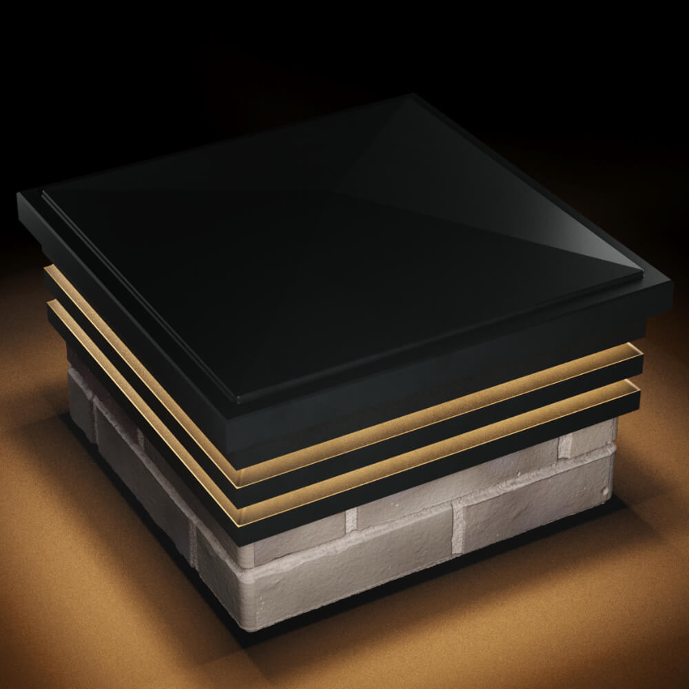 Колпак Zking Бона ХайТек Черный на столб 1.5х1.5 кирпича (385х385мм) с подсветкой в Оренбурге фото