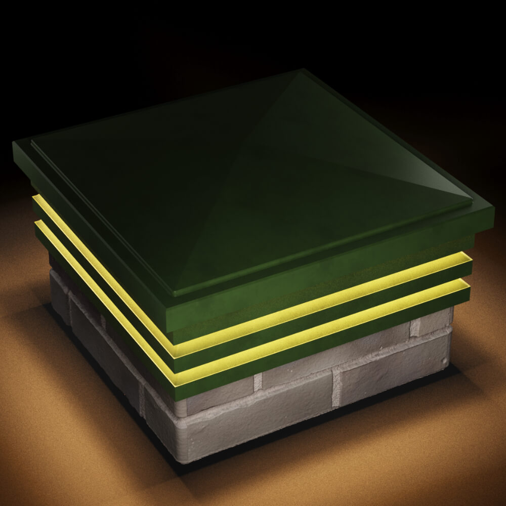 Колпак Zking Бона ХайТек Зеленый на столб 1.5х1.5 кирпича (385х385мм) с подсветкой в Оренбурге фото