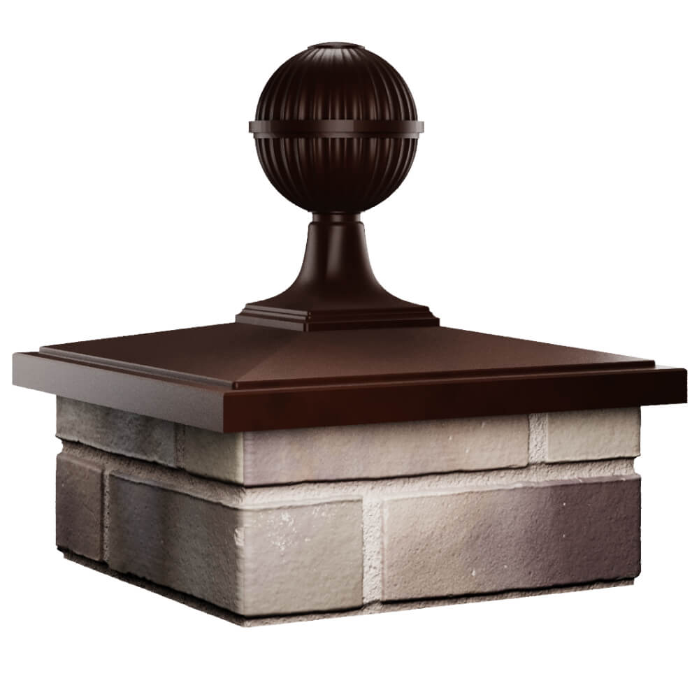 Колпак Zking БонаМоно Коричневый с шаром на столб 1.5х1.5 кирпича (385х385, 400х400мм) в сборе в Оренбурге фото