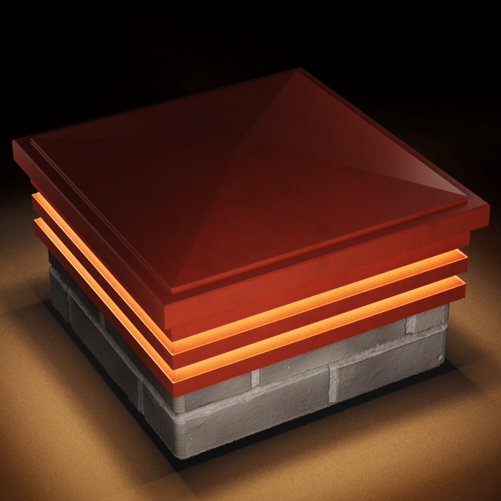 Колпак Zking Бона ХайТек Красный на столб 1.5х1.5 кирпича (385х385мм) с подсветкой в Оренбурге фото