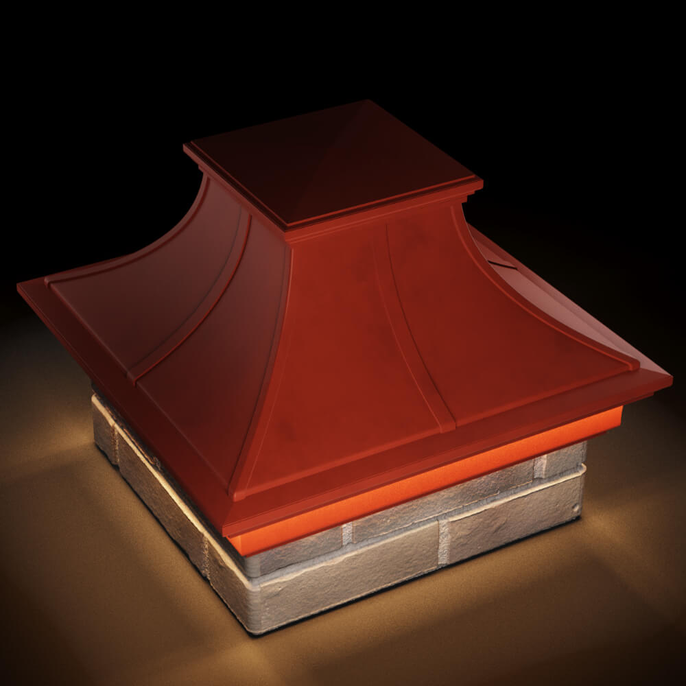 Колпак Zking Монблан Премиум Красный на столб 1.5х1.5 кирпича (385х385мм) с подсветкой в Оренбурге фото
