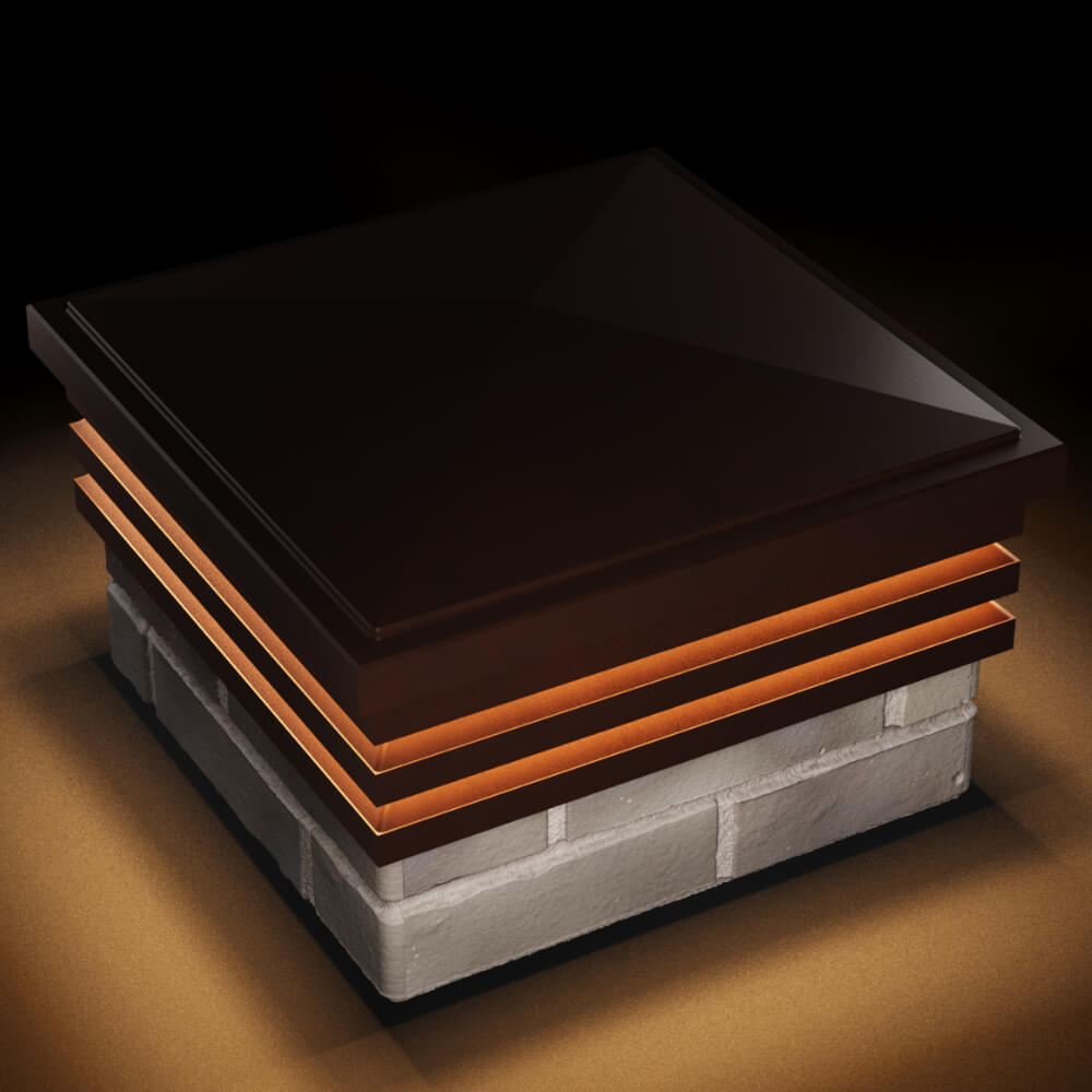 Колпак Zking Бона ХайТек Коричневый на столб 1.5х1.5 кирпича (385х385мм) с подсветкой в Оренбурге фото