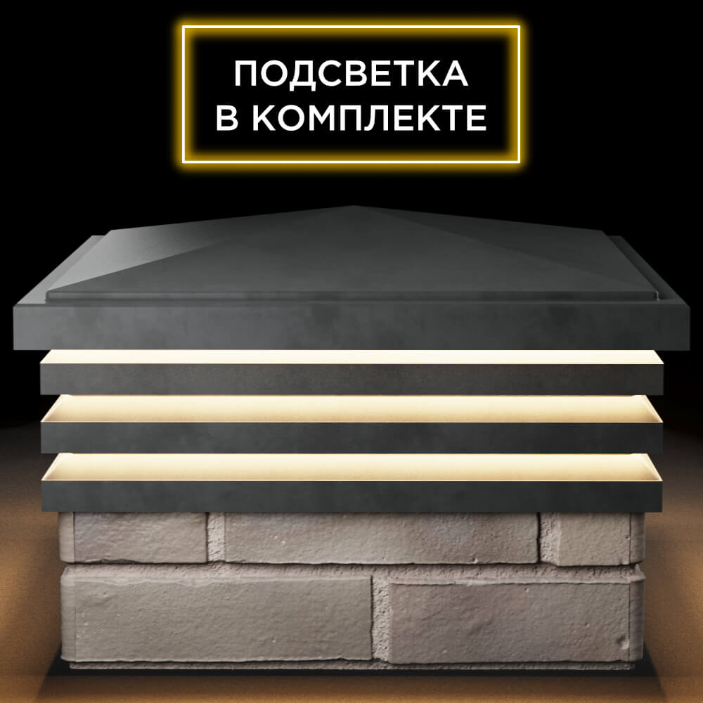 Колпак Zking Бона ХайТек Серый на столб 1.5х1.5 кирпича (385х385мм) с подсветкой Оренбург фото