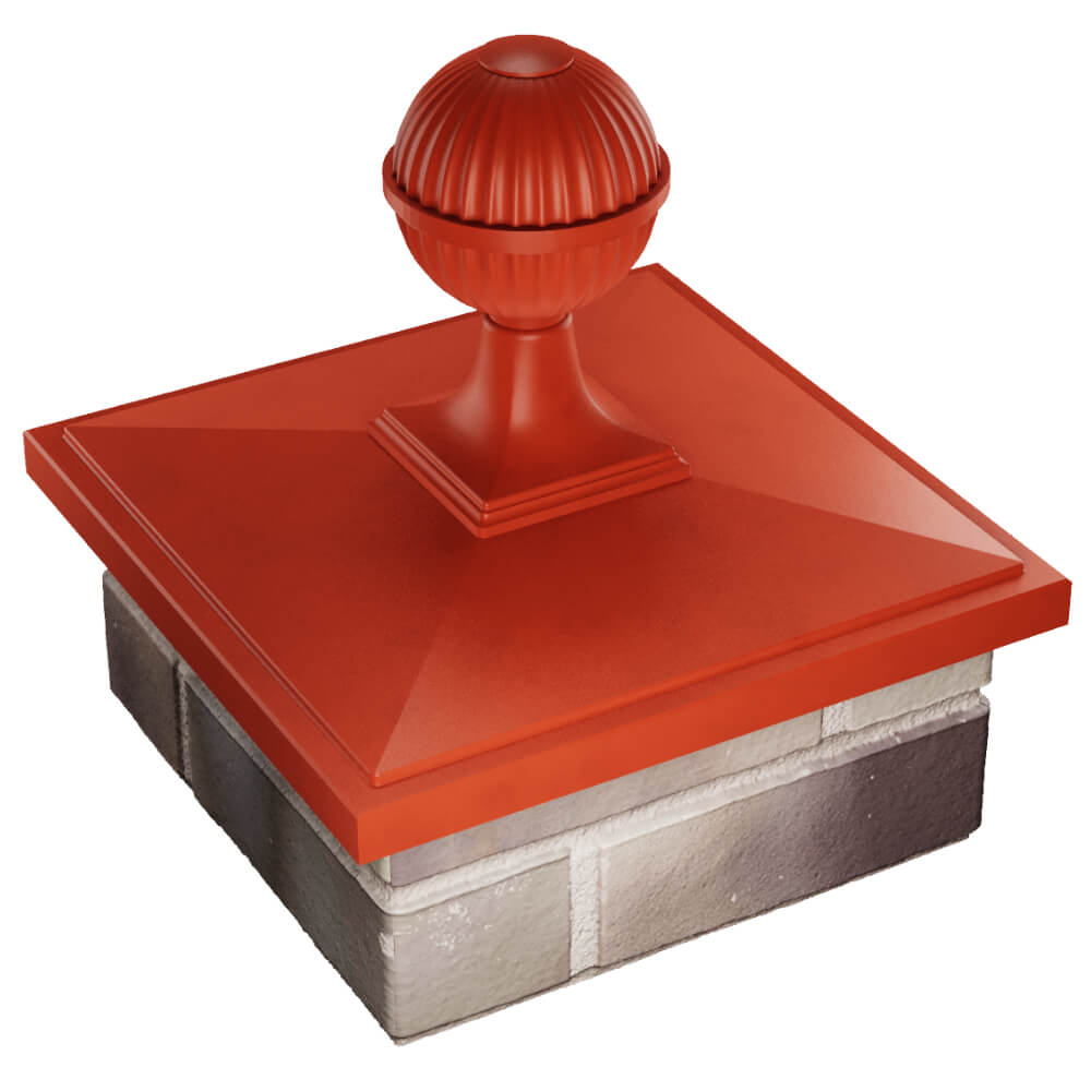 Колпак Zking БонаМоно Красный с шаром на столб 1.5х1.5 кирпича (385х385, 400х400мм) в сборе в Оренбурге фото
