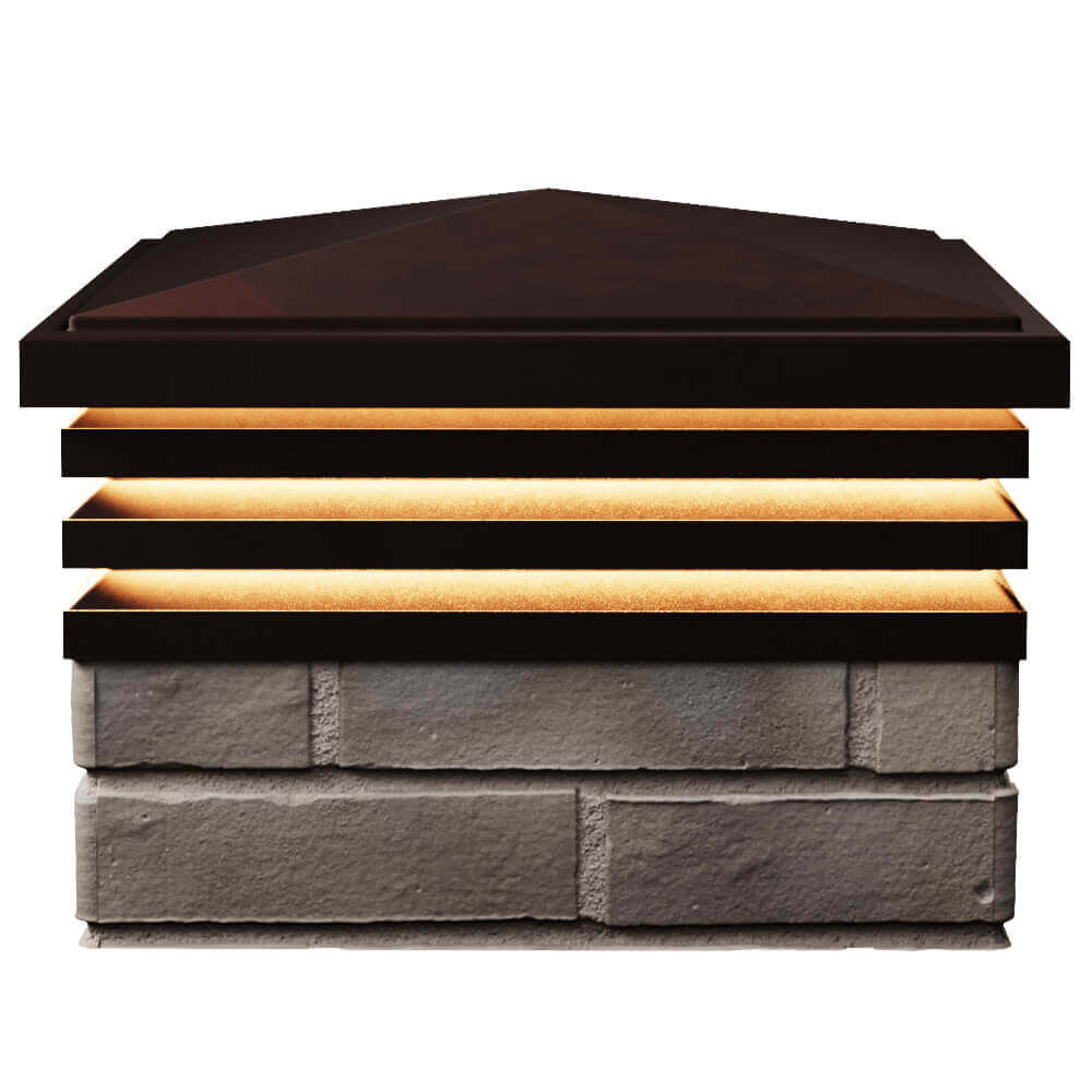 Колпак Zking Бона ХайТек Коричневый на столб 1.5х1.5 кирпича (385х385мм) с подсветкой в Оренбурге фото